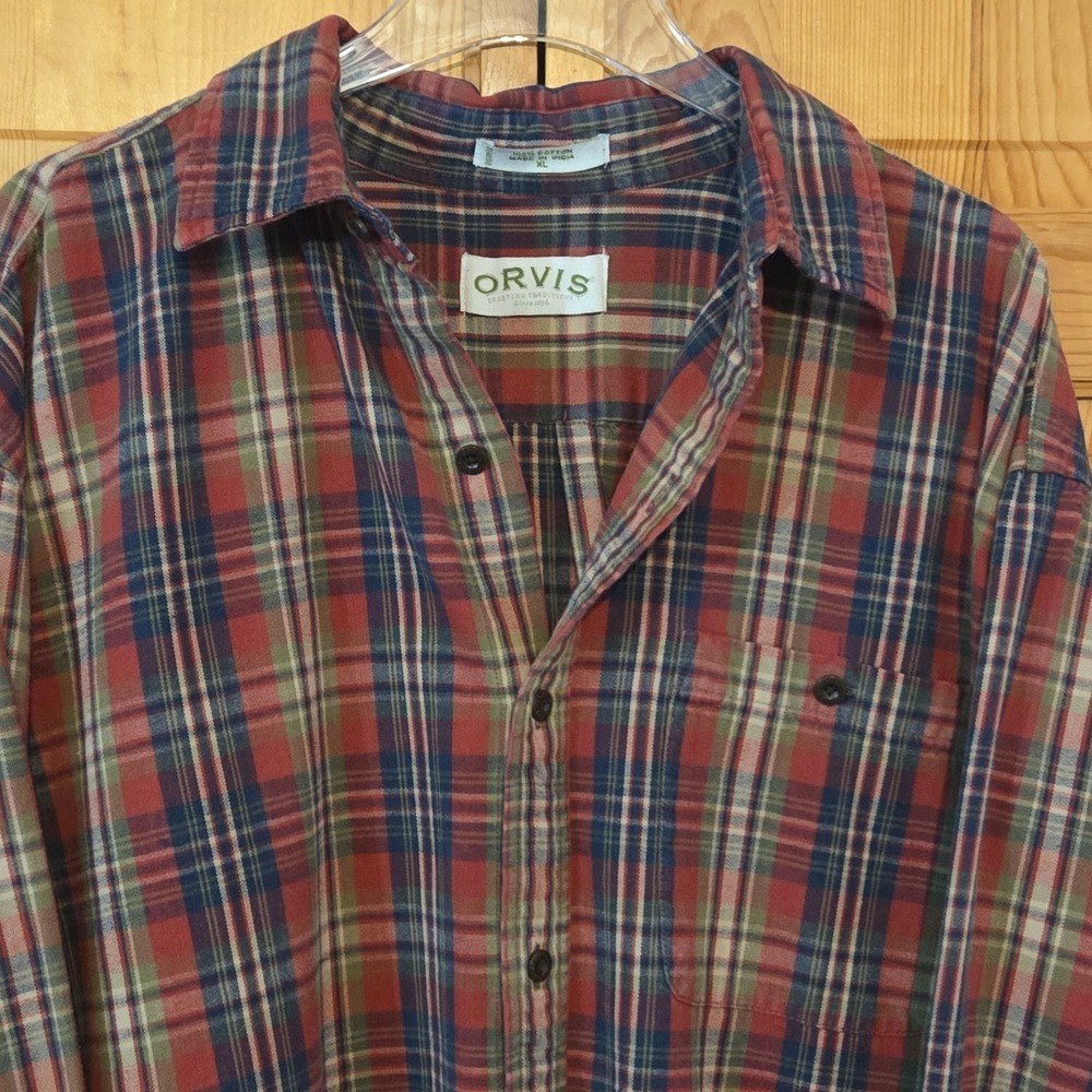 Orvis Plaid Flannel Shirt Long Sleeve Button Up Cotton Men's XL
